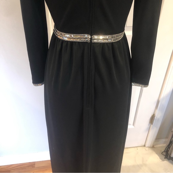 Vintage 1970s R&K Knits Black Long Sleeve Kaftan Maxi Dress - Picture 9 of 10